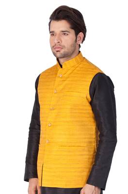 Yellow Cotton Blend Nehru Jacket 2