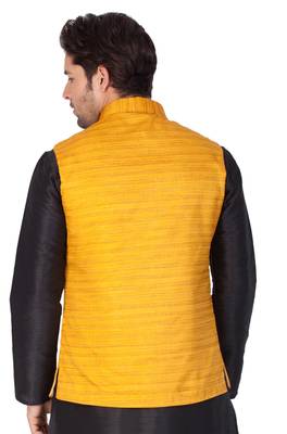 Yellow Cotton Blend Nehru Jacket 3