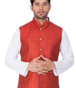Maroon Cotton Blend Nehru Jacket
