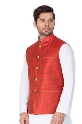 Maroon Cotton Blend Nehru Jacket 2
