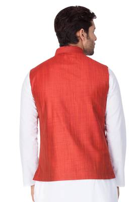 Maroon Cotton Blend Nehru Jacket 3