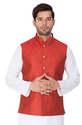 Maroon Cotton Blend Nehru Jacket 4
