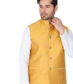 Gold Cotton Blend Nehru Jacket