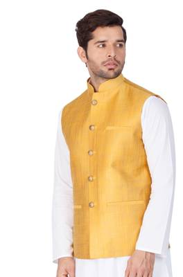 Gold Cotton Blend Nehru Jacket 2