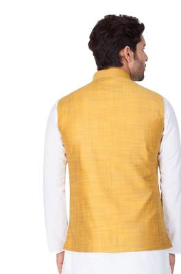 Gold Cotton Blend Nehru Jacket 3