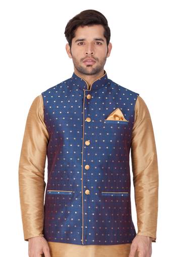 Blue Cotton Blend Nehru Jacket