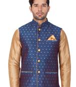 Blue Cotton Blend Nehru Jacket