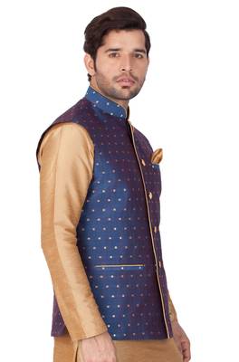 Blue Cotton Blend Nehru Jacket 2