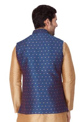Blue Cotton Blend Nehru Jacket 3