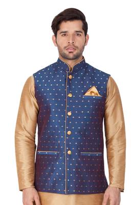 Blue Cotton Blend Nehru Jacket 4