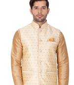 Gold Cotton Blend Nehru Jacket