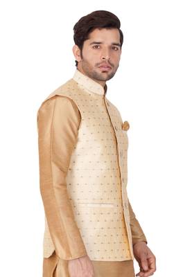 Gold Cotton Blend Nehru Jacket 2