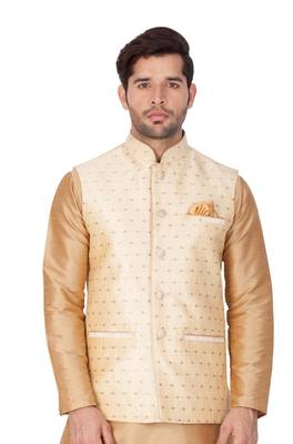 Gold Cotton Blend Nehru Jacket 4