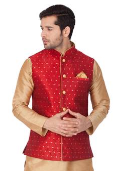 Maroon Cotton Blend Nehru Jacket