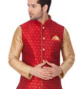 Maroon Cotton Blend Nehru Jacket