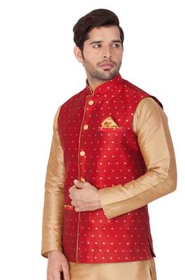 Maroon Cotton Blend Nehru Jacket 2