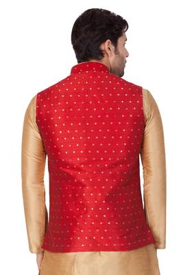 Maroon Cotton Blend Nehru Jacket 3