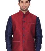 Maroon Cotton Blend Nehru Jacket