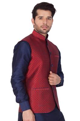 Maroon Cotton Blend Nehru Jacket 2