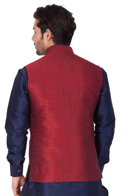 Maroon Cotton Blend Nehru Jacket 3