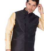 Black Cotton Blend Nehru Jacket