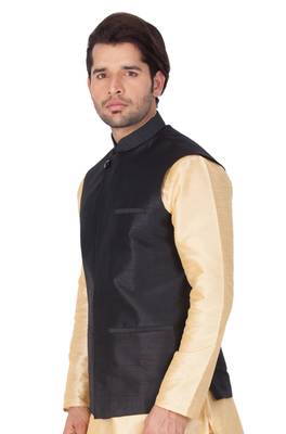 Black Cotton Blend Nehru Jacket 2