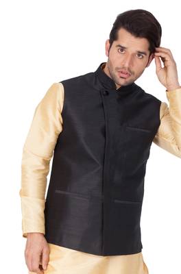 Black Cotton Blend Nehru Jacket 4
