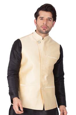 Gold Cotton Blend Nehru Jacket 1