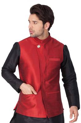Maroon Cotton Blend Nehru Jacket 1