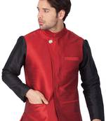 Maroon Cotton Blend Nehru Jacket