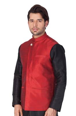 Maroon Cotton Blend Nehru Jacket 2