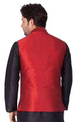 Maroon Cotton Blend Nehru Jacket 3