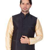 Black Cotton Blend Nehru Jacket