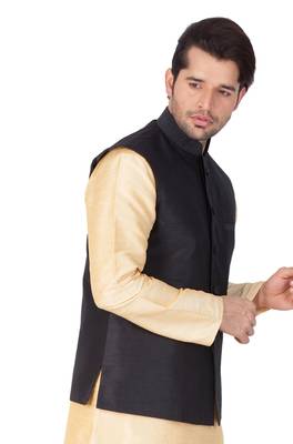 Black Cotton Blend Nehru Jacket 2