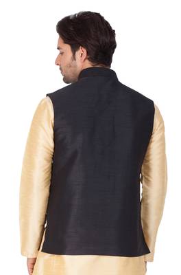 Black Cotton Blend Nehru Jacket 3