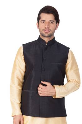 Black Cotton Blend Nehru Jacket 4