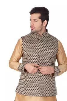 Black Silk Blend Nehru Jacket