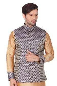Blue Silk Blend Nehru Jacket