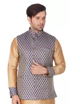 Blue Silk Blend Nehru Jacket