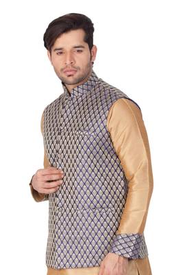 Blue Silk Blend Nehru Jacket 2