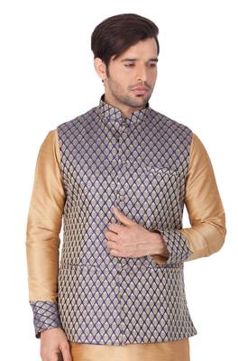 Blue Silk Blend Nehru Jacket 4