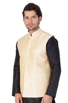 Gold Cotton Blend Nehru Jacket 2
