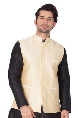 Gold Cotton Blend Nehru Jacket 4