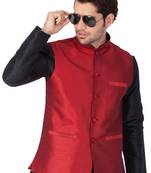 Maroon Cotton Blend Nehru Jacket