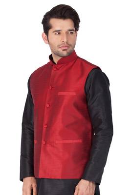 Maroon Cotton Blend Nehru Jacket 2