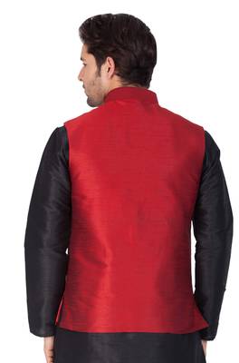 Maroon Cotton Blend Nehru Jacket 3