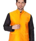 Orange Cotton Blend Nehru Jacket