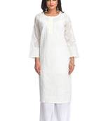 Cream Embroidered Cotton Chikankari Kurti 