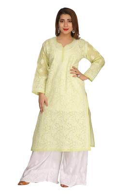 Green Embroidered Cotton Chikankari Kurti 1