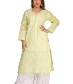 Green Embroidered Cotton Chikankari Kurti